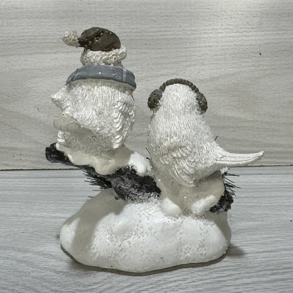Light Up Resin Pair of Winter Birds Figurine‎ 6x6